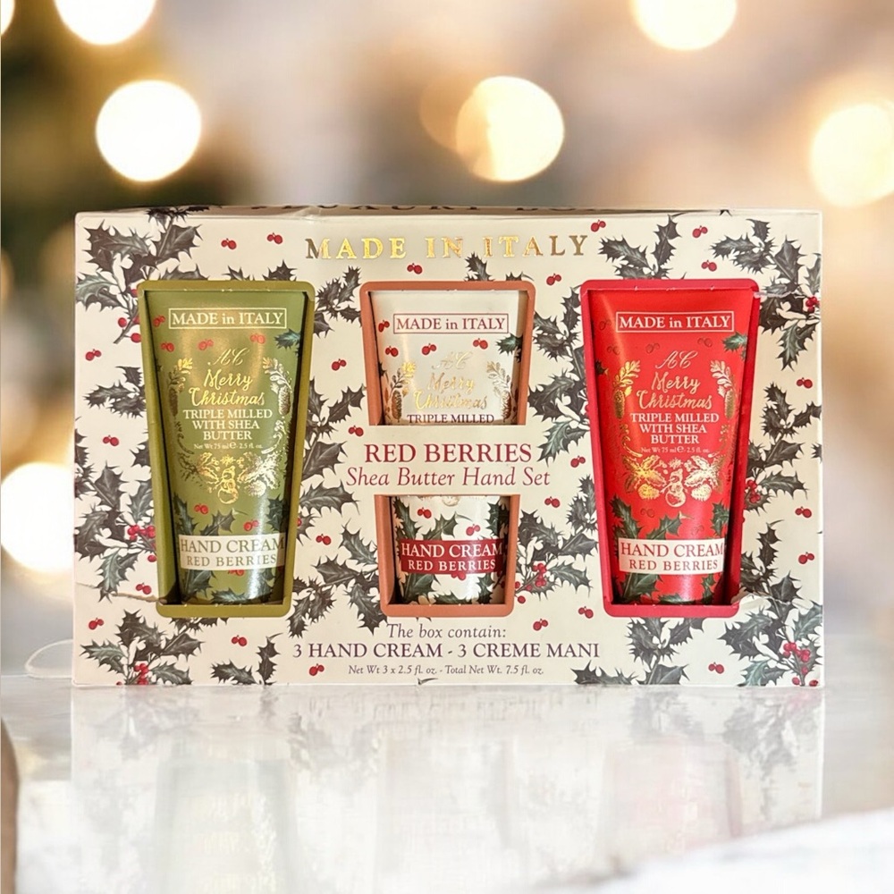 NIB! Red Berries Hand Cream Set Shea Butter Holiday Gift 3-Pack Made in Italy